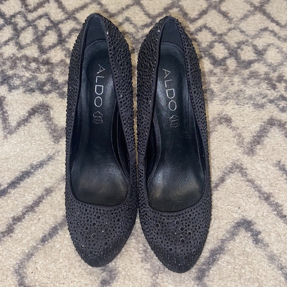 Women’s Aldo Black Satin Sparkle Platforms - Picture 7 of 14